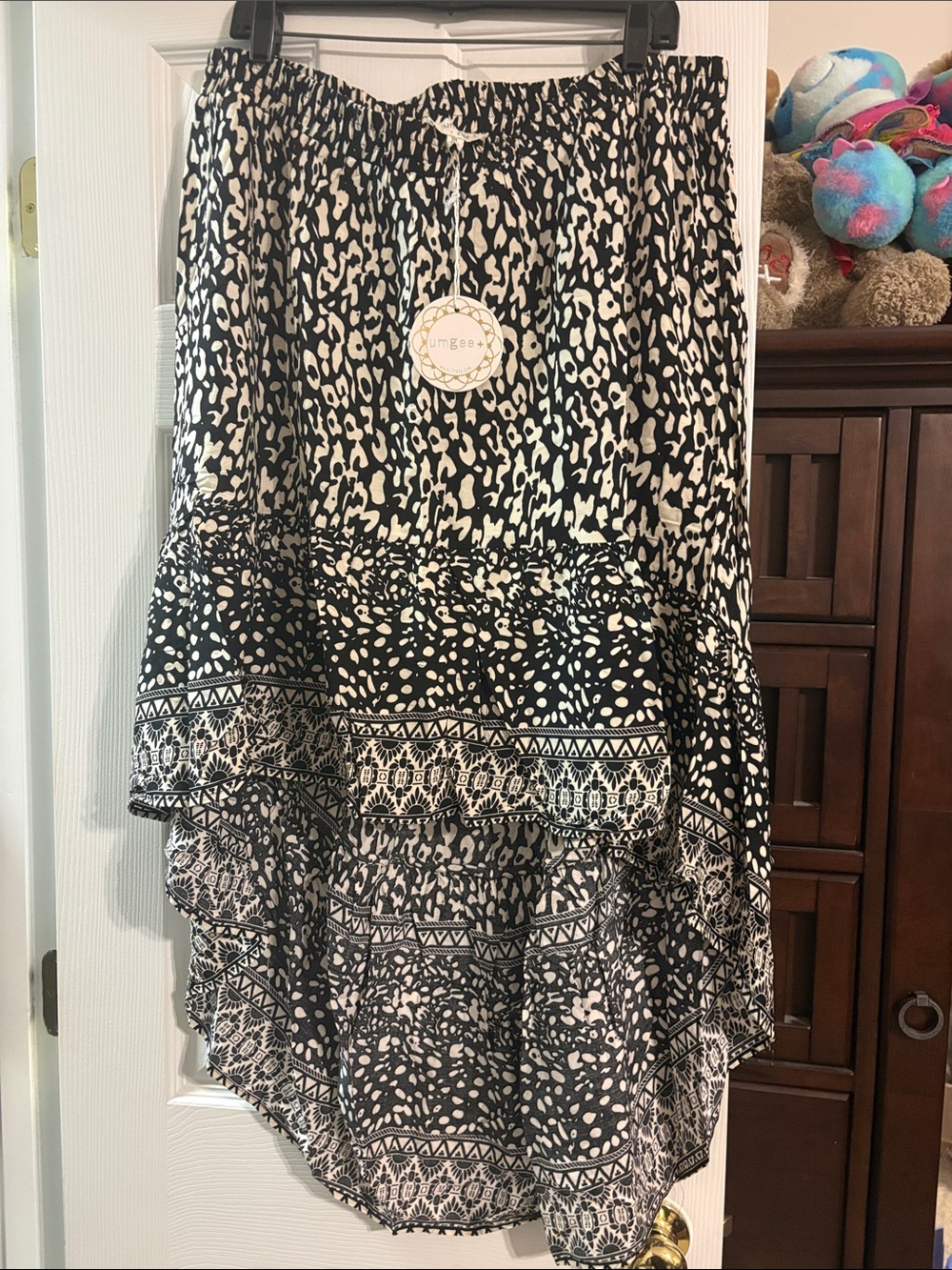 Umgee Black and White High-Low Printed Skirt